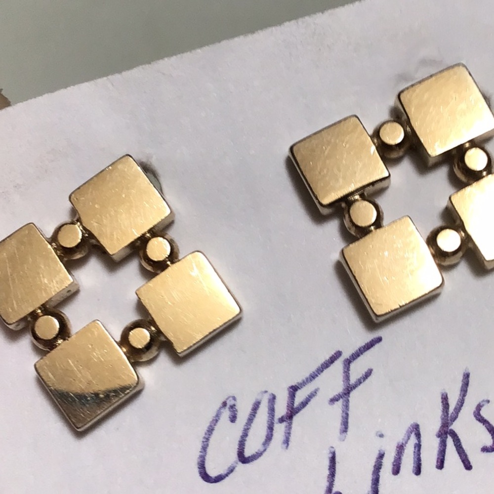 Shields‎ Vintage Gold Tone Geometric Checkerboard Grid Square Cufflinks